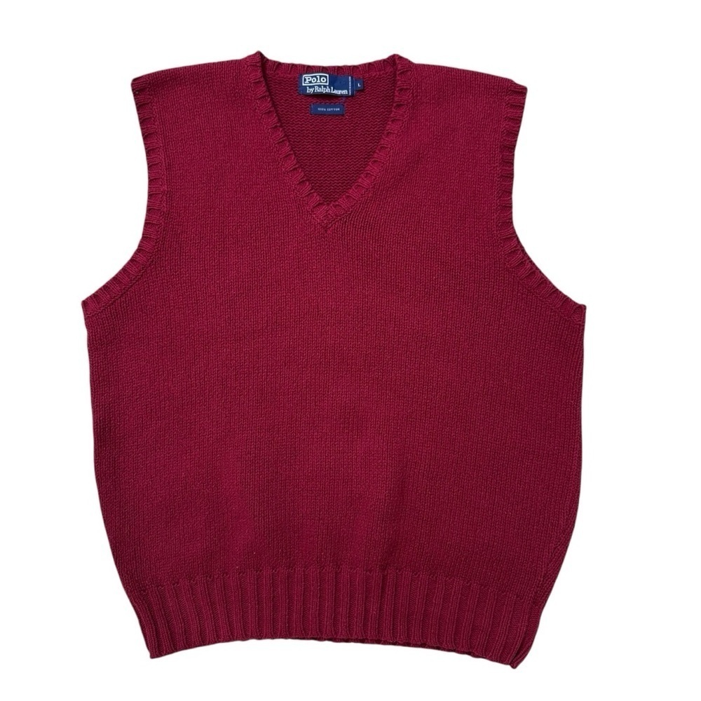 Vintage Polo by Ralph Lauren L Red Cotton V-Neck Sweater Vest